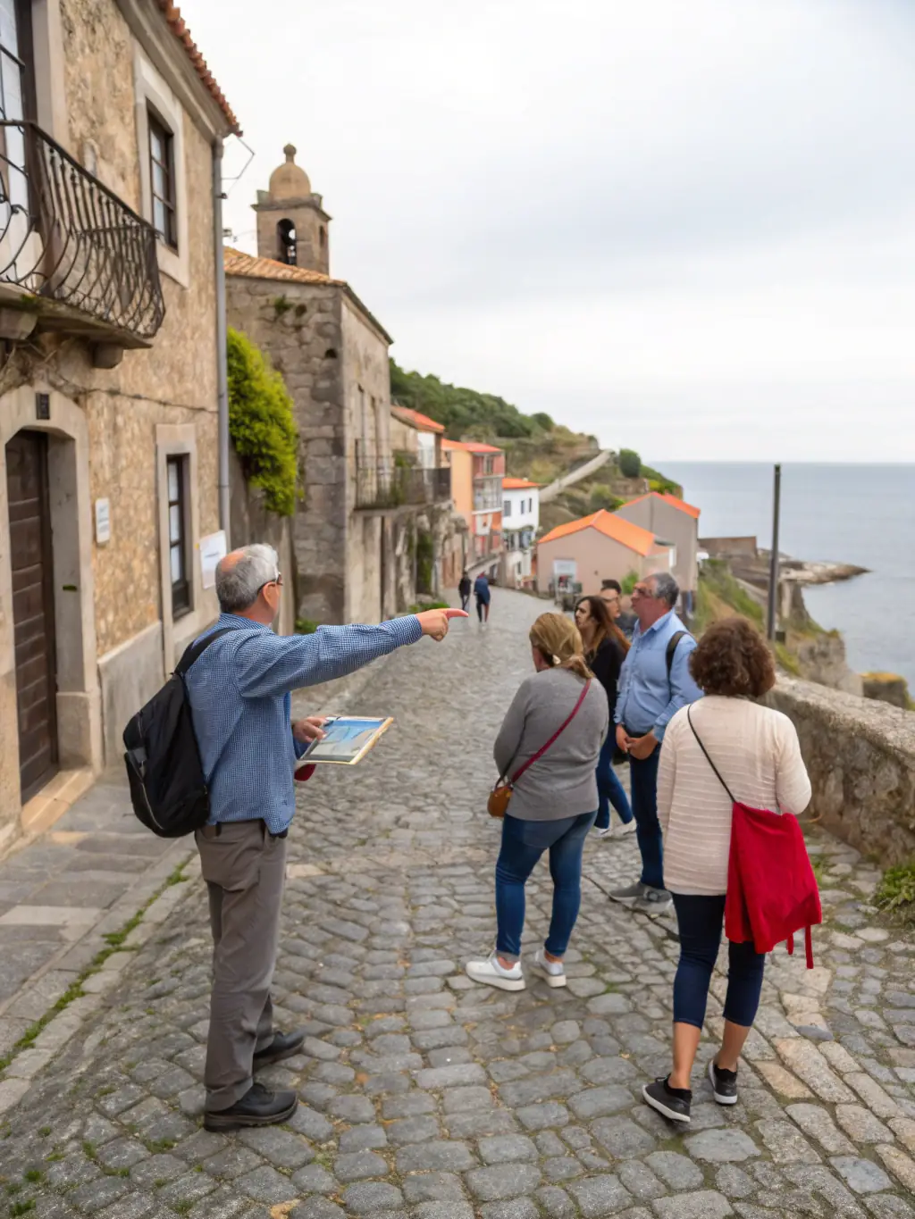 A photograph depicting a guided cultural tour organized by Actum Culture & Communication, showing participants exploring historical landmarks and engaging with local culture, to highlight the organization's tourism initiatives.