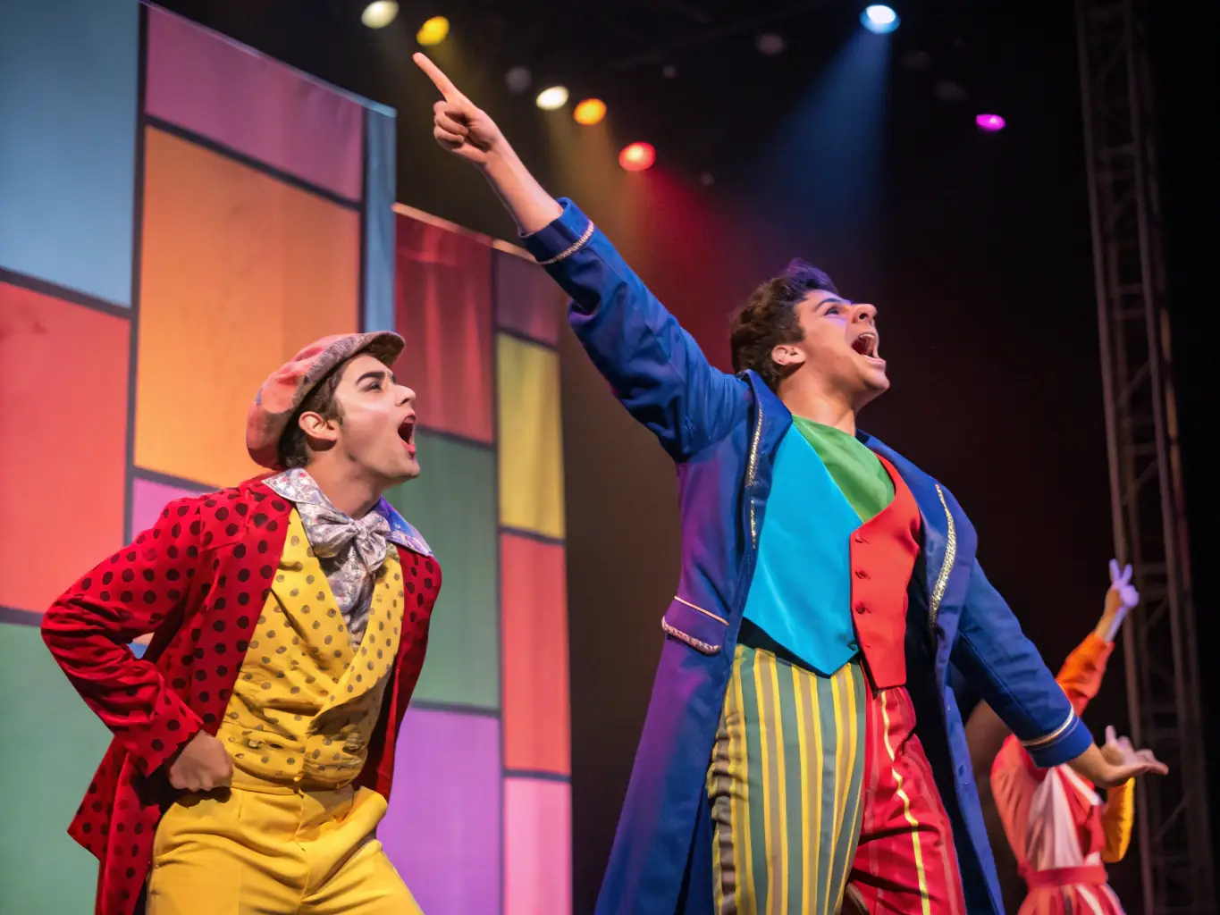 A photograph capturing a scene from a recent theater production by Actum Culture & Communication, showcasing actors in costume on stage with expressive lighting and set design.
